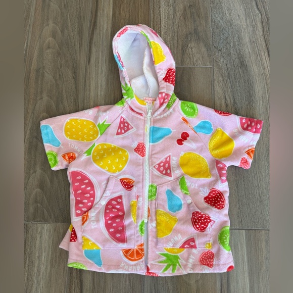 Tommy Bahama Kids’ Pink and Yellow Zipped Beach Cover Up. Tropical Fruit. Sz 3-6 - Picture 1 of 13